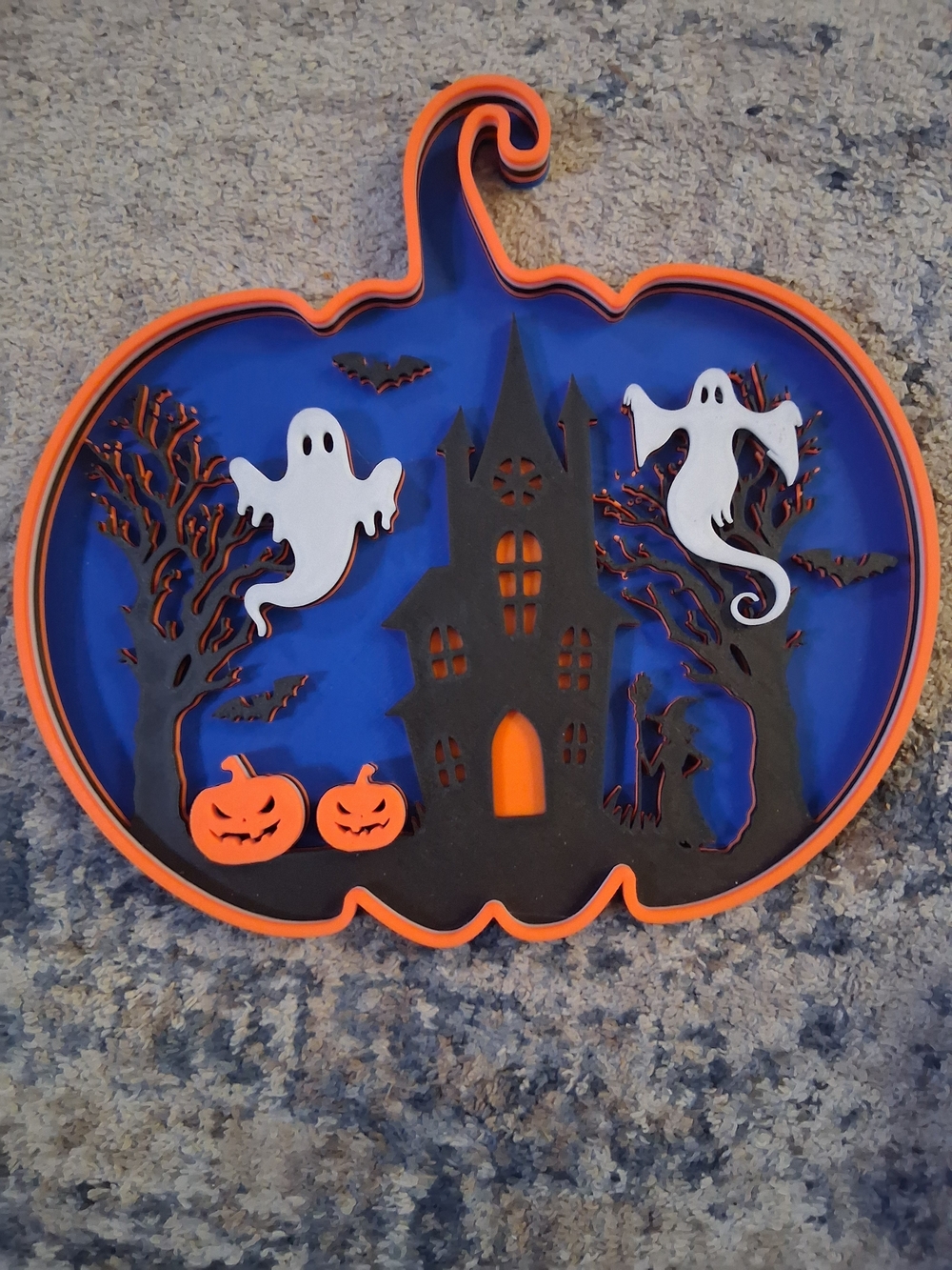 Halloween Pumpkin Haunted House Wall Decor - Orange & Blue